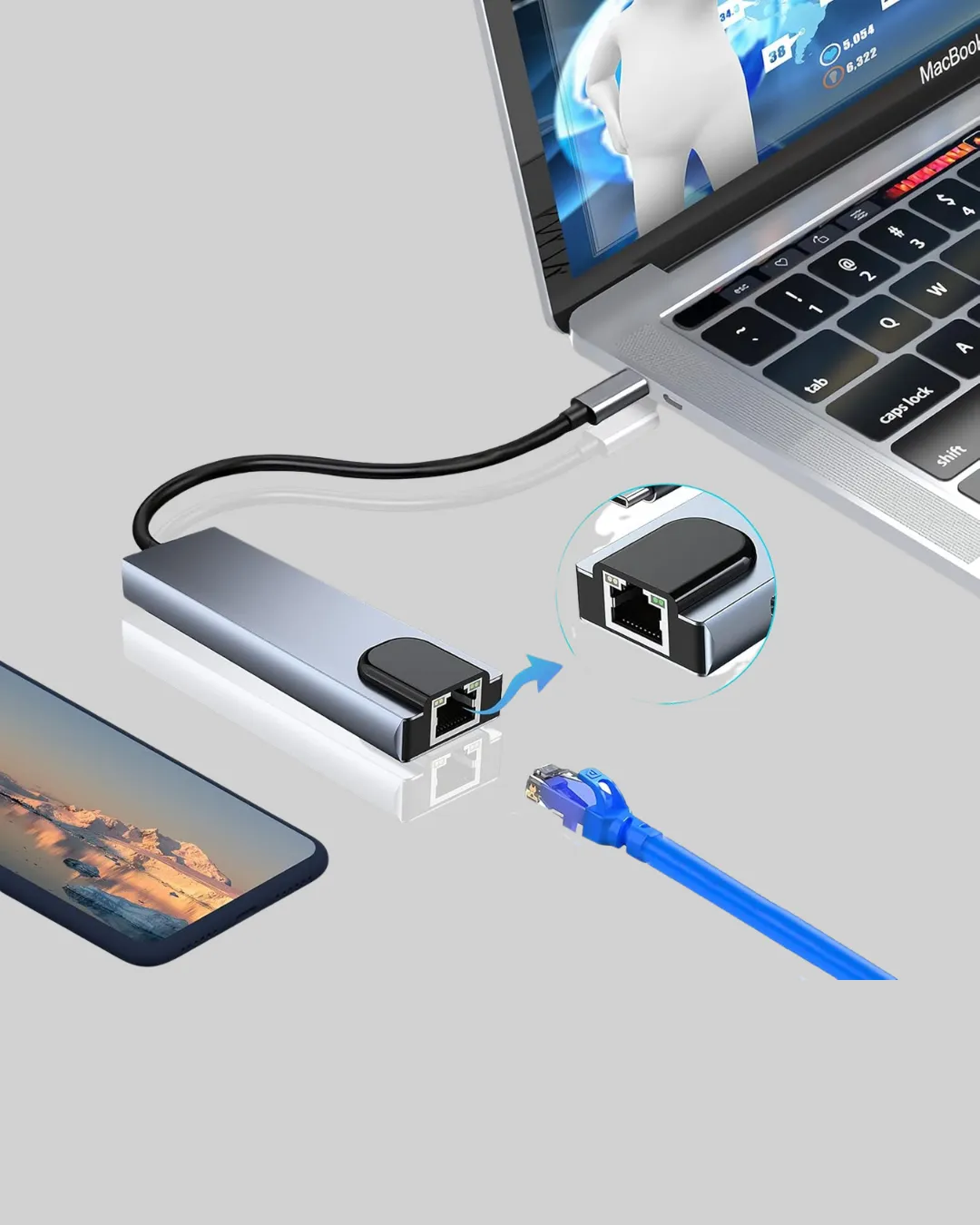 Alüminyum Kasalı MacBook USB-C Hub – 4K HDMI, USB 3.0, SD/TF Kart Girişi, PD Şarj Desteği