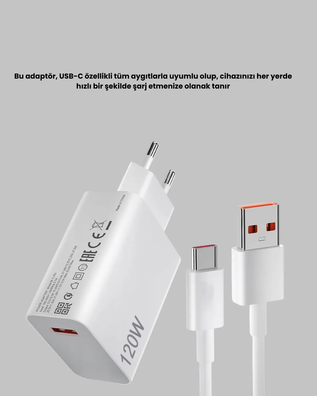 120W Ultra Hızlı Şarj Adaptörü USB-C Destekli Güçlü Şarj Teknolojisi