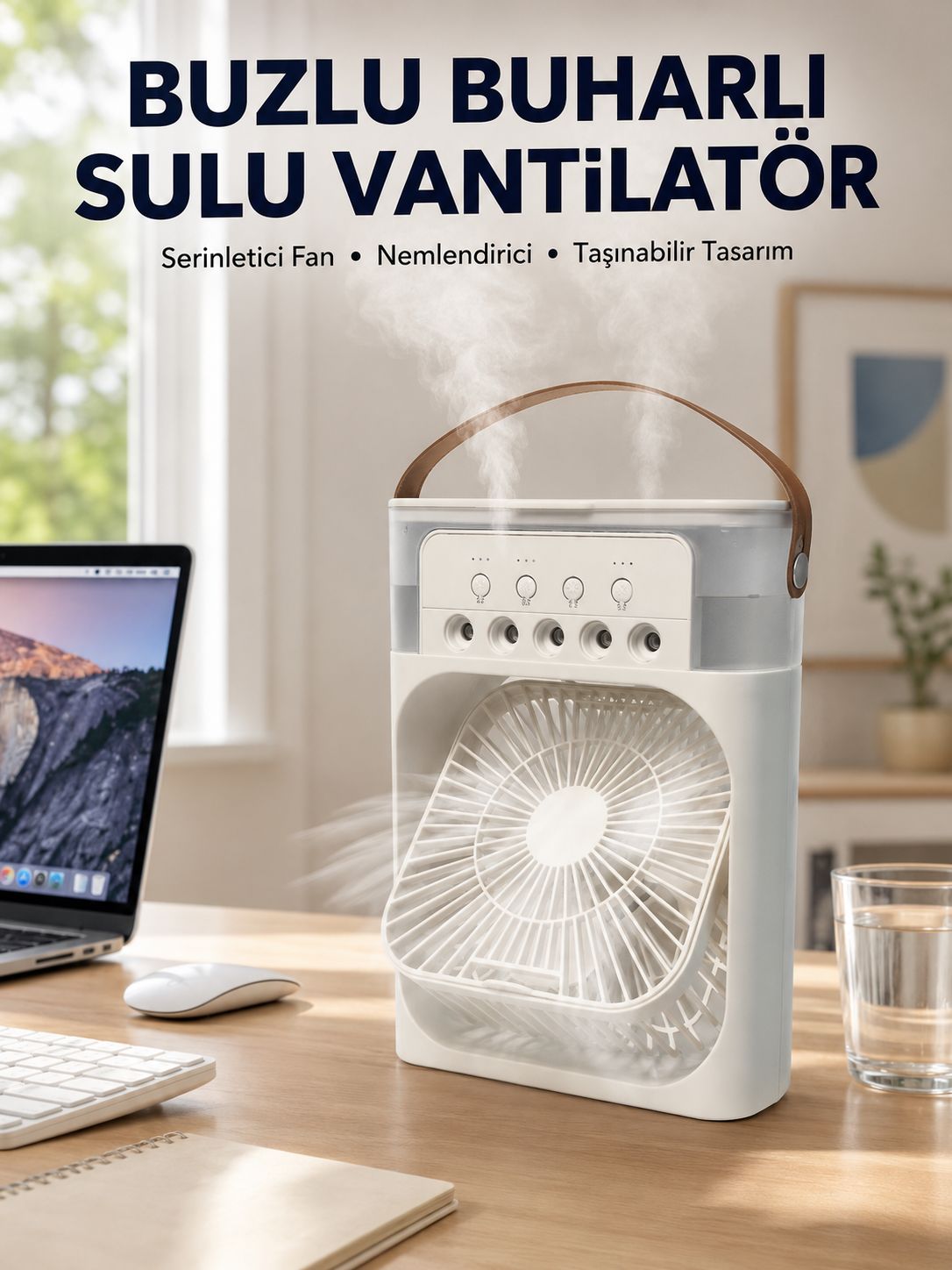 Spreyli Mini Masaüstü Fan | 500ML Su Hazneli, 3 Kademeli Soğutucu