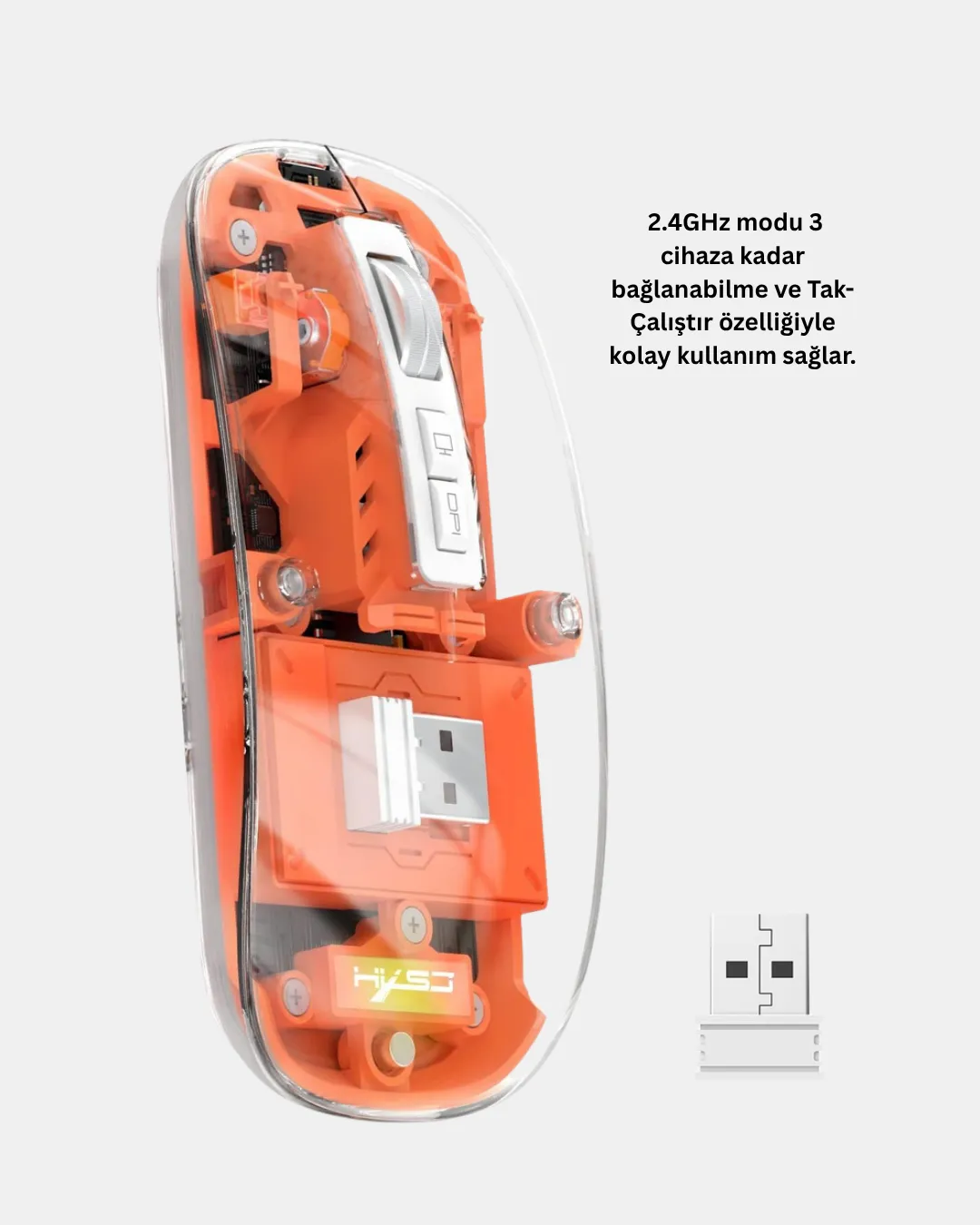 Bluetooth 5.0 & 2.4GHz Kablosuz Fare – 3 Cihaz Bağlantılı, Hızlı Geçiş, USB Alıcılı