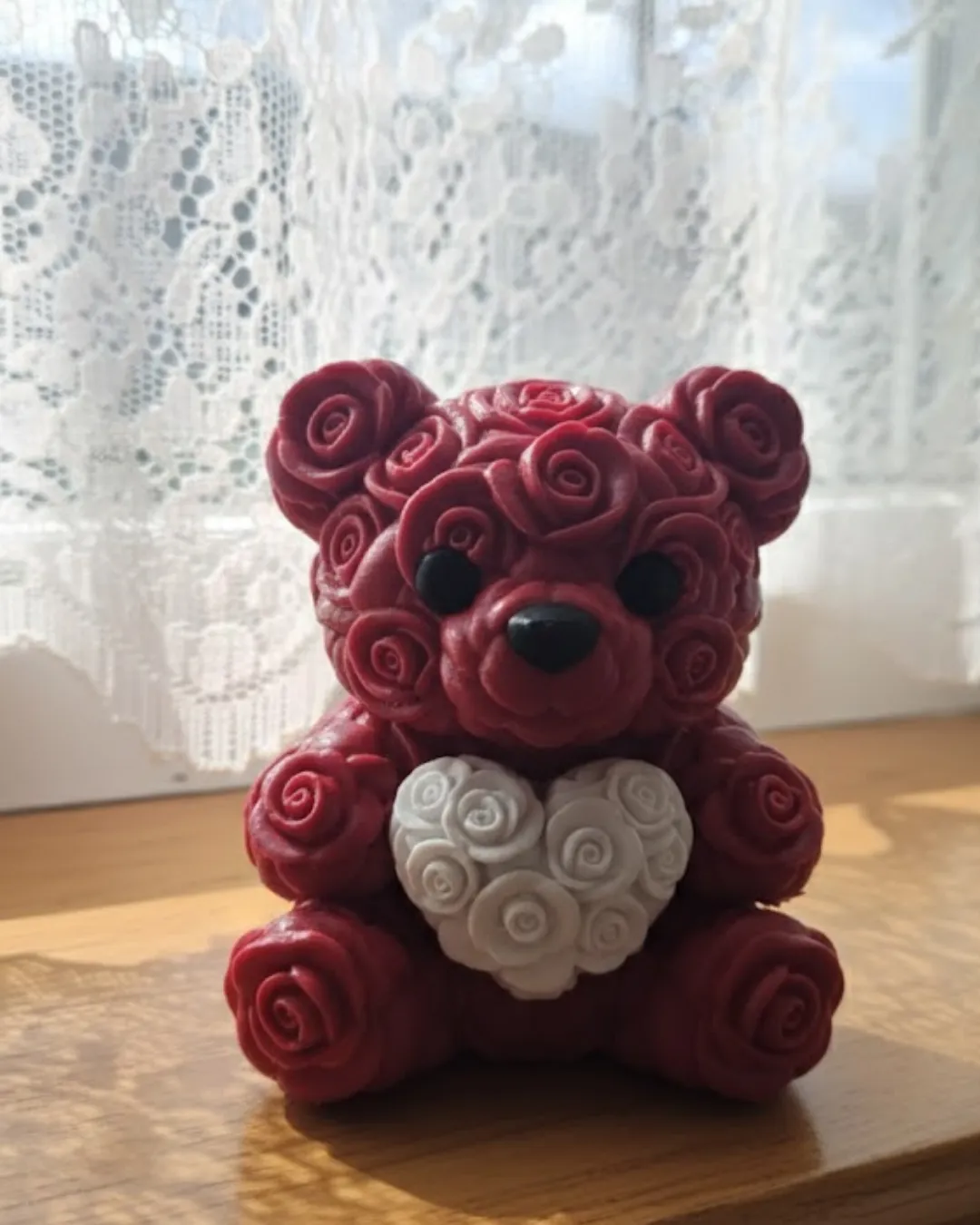 3D Gül Tasarımlı Kalp Ayıcık 10cm Şık Dekoratif Biblo