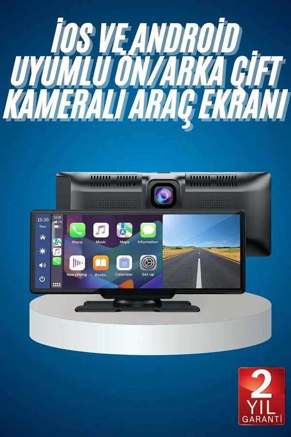 4K Ultra Araç İçi Ön ve Arka Kameralı Ekran HD 2 Kameralı Torpido Üstü Araç Multimedya