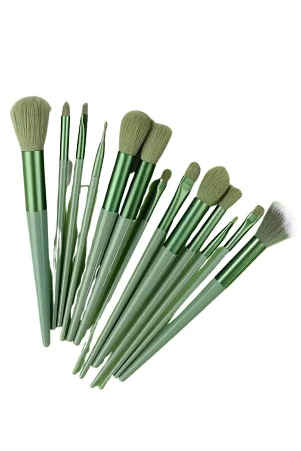 Makyaj Fırça Seti Yeşil 13 Parça Fondöten Fırçası Allık Fırçası Far Fırçası