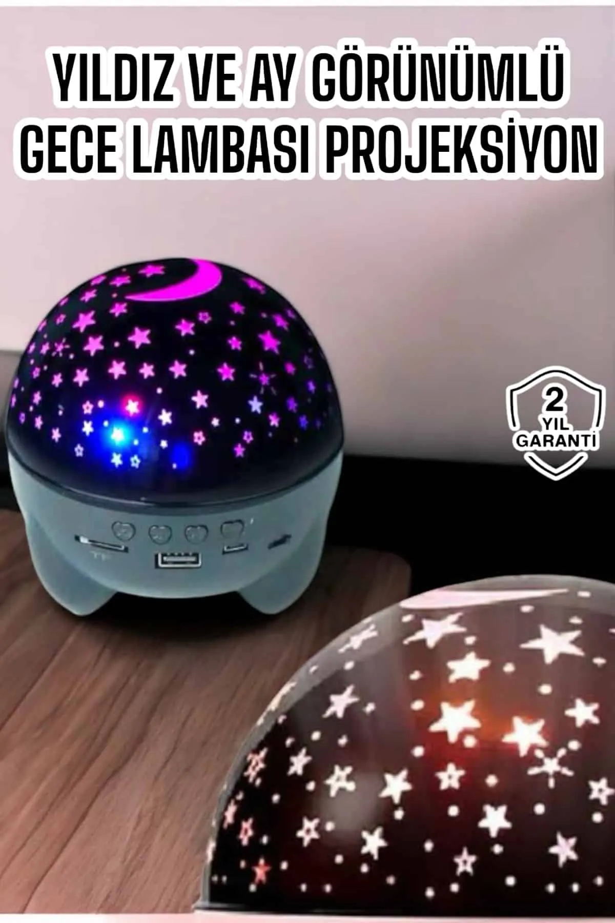 Gece Lambası Projeksiyon Görünümlü Şarjlı Yıldızlı Yuvarlak