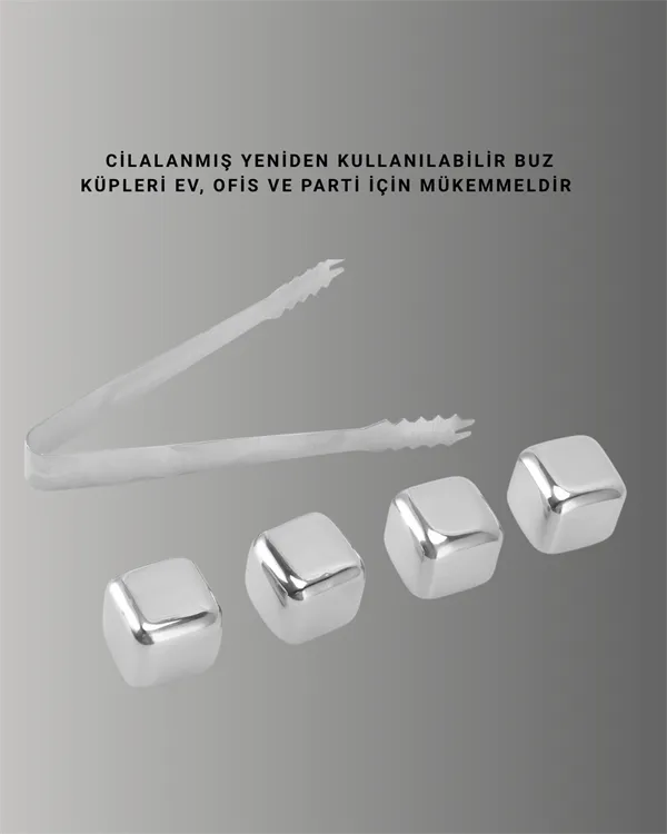 Paslanmaz Çelikten Üretilmiş Metal Buz Küpü Seti ve Buz Klipsi