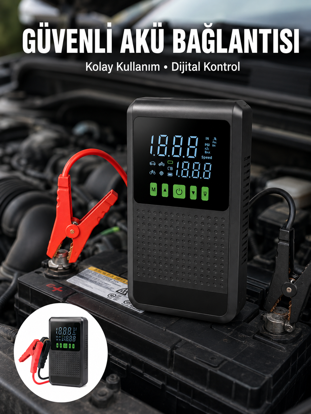 12.000 mAh Şarjlı Araç Akü Takviye ve Işıklı Hava Kompresörü