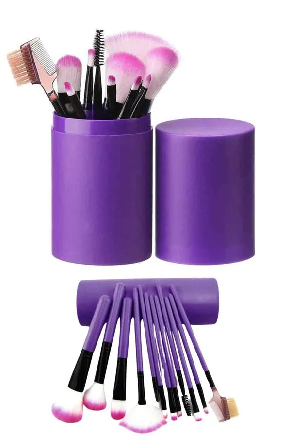 Makyaj Fırçası 12 Parça Set Yumuşak Uçlu Göz Makyajına Uygun Hafif ve Taşınabilir Çanta