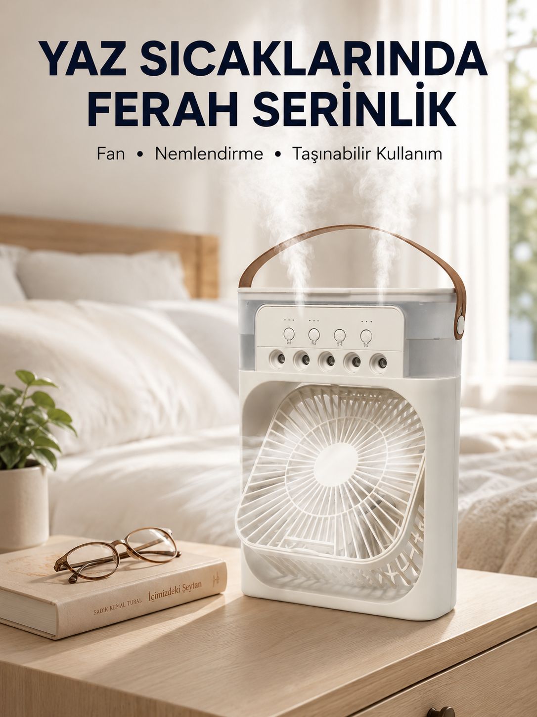Taşınabilir 3'ü 1 Arada Mini Fan | Nemlendirici + Soğutucu + Gece Lambası
