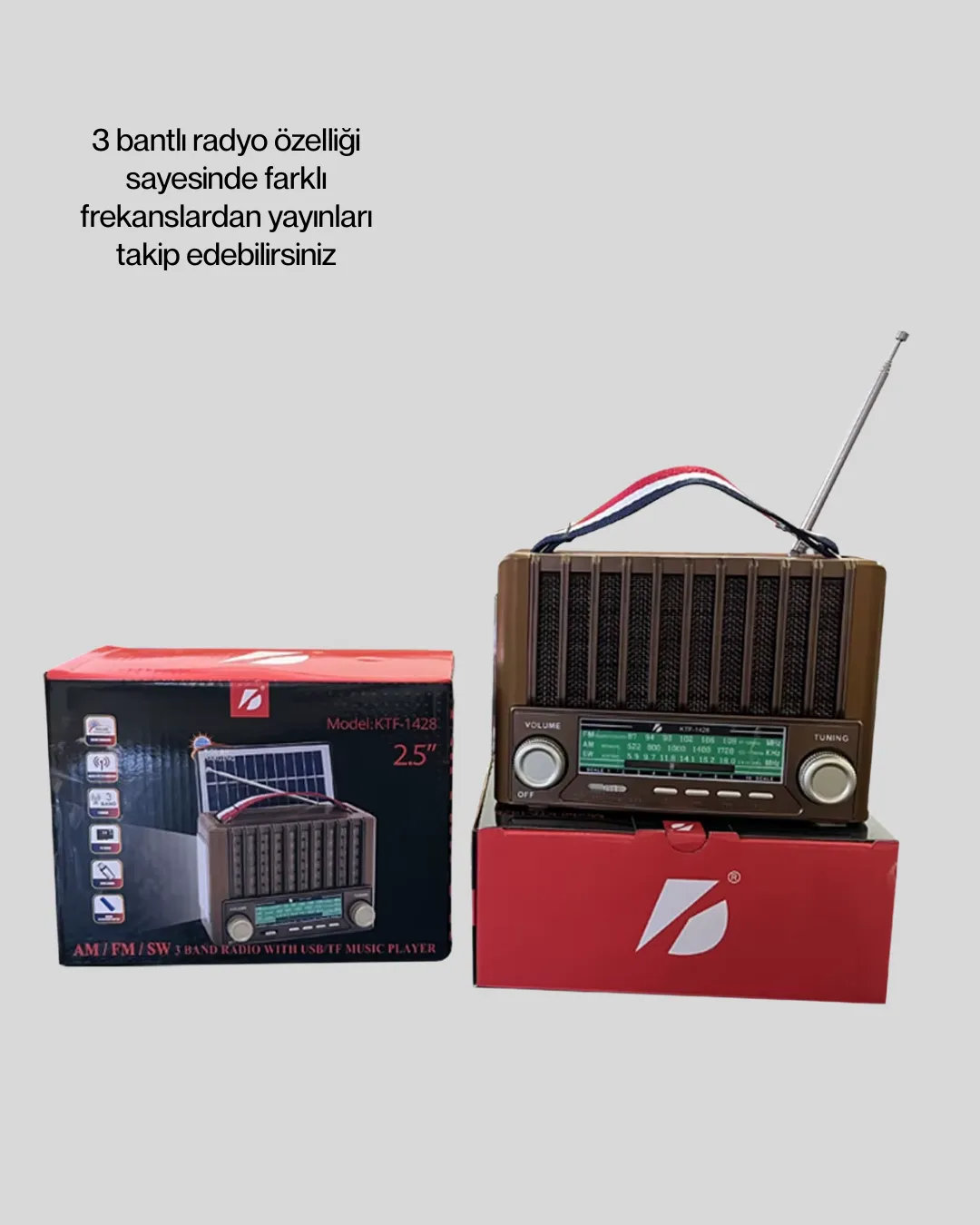 Solar Panel Şarjlı Taşınabilir Radyo Bluetooth Hoparlör Müzik Kutusu