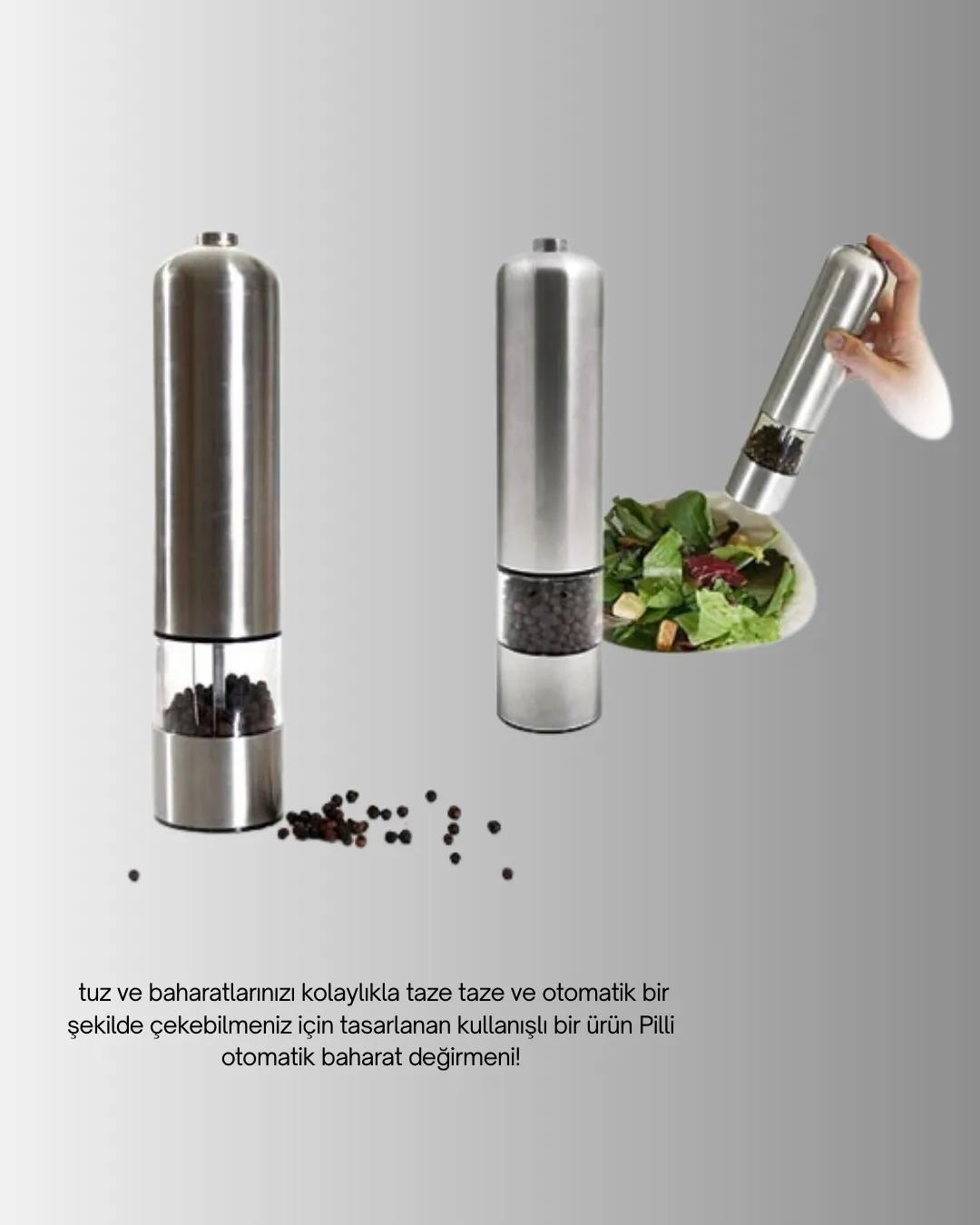 Işıklı Pilli Baharat Değirmeni Taze ve Pratik Öğütme