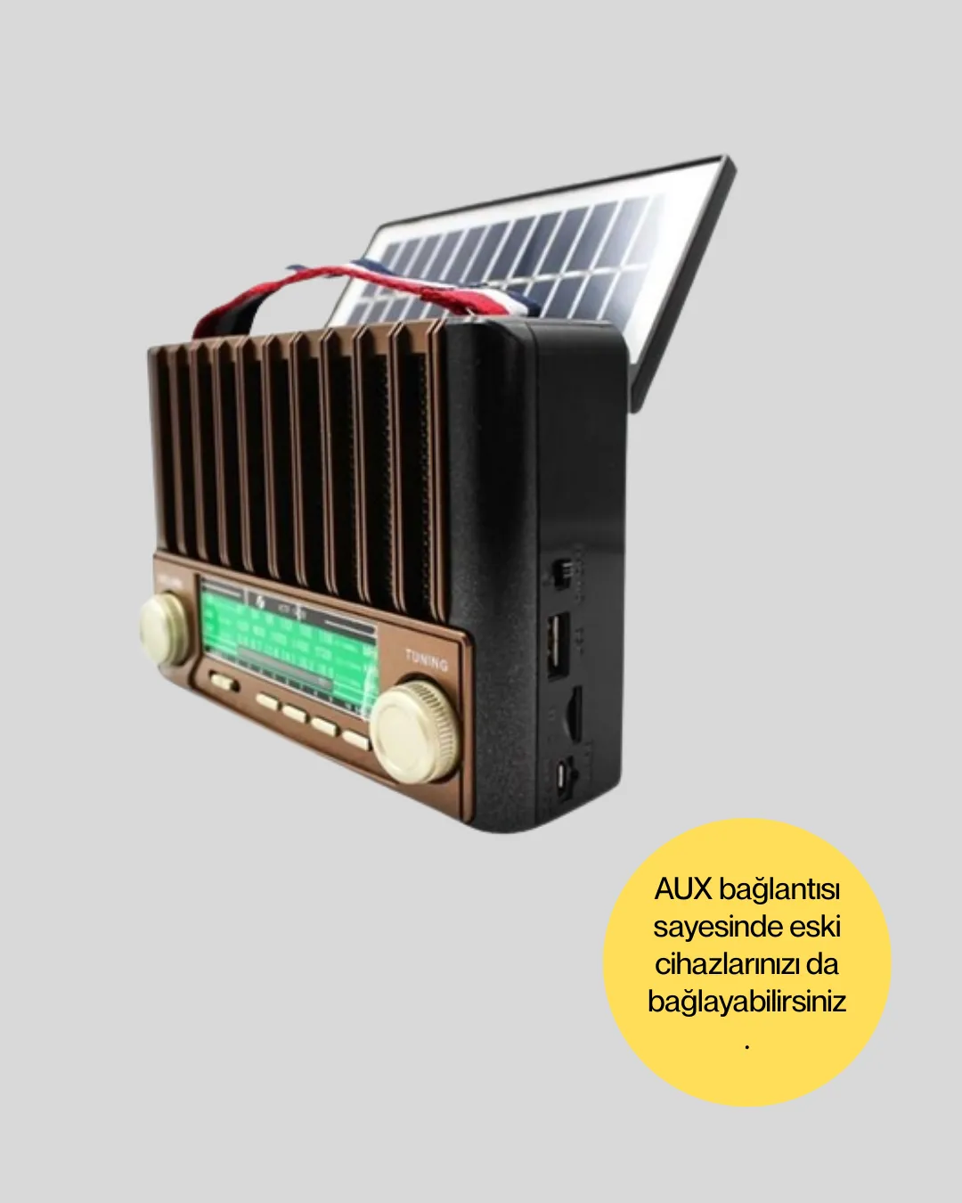 Solar Panel Şarjlı Taşınabilir Radyo Bluetooth Hoparlör Müzik Kutusu