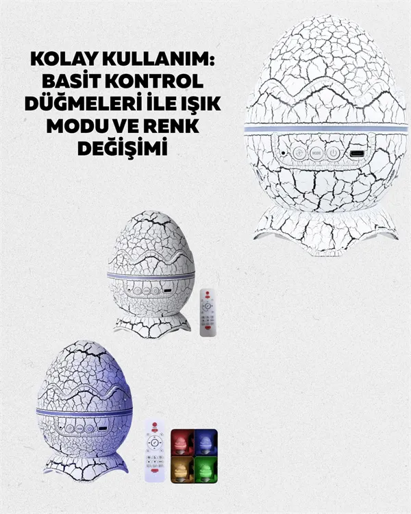 Dinozor Yumurtası Tasarımlı Projektörlü Gece Lambası