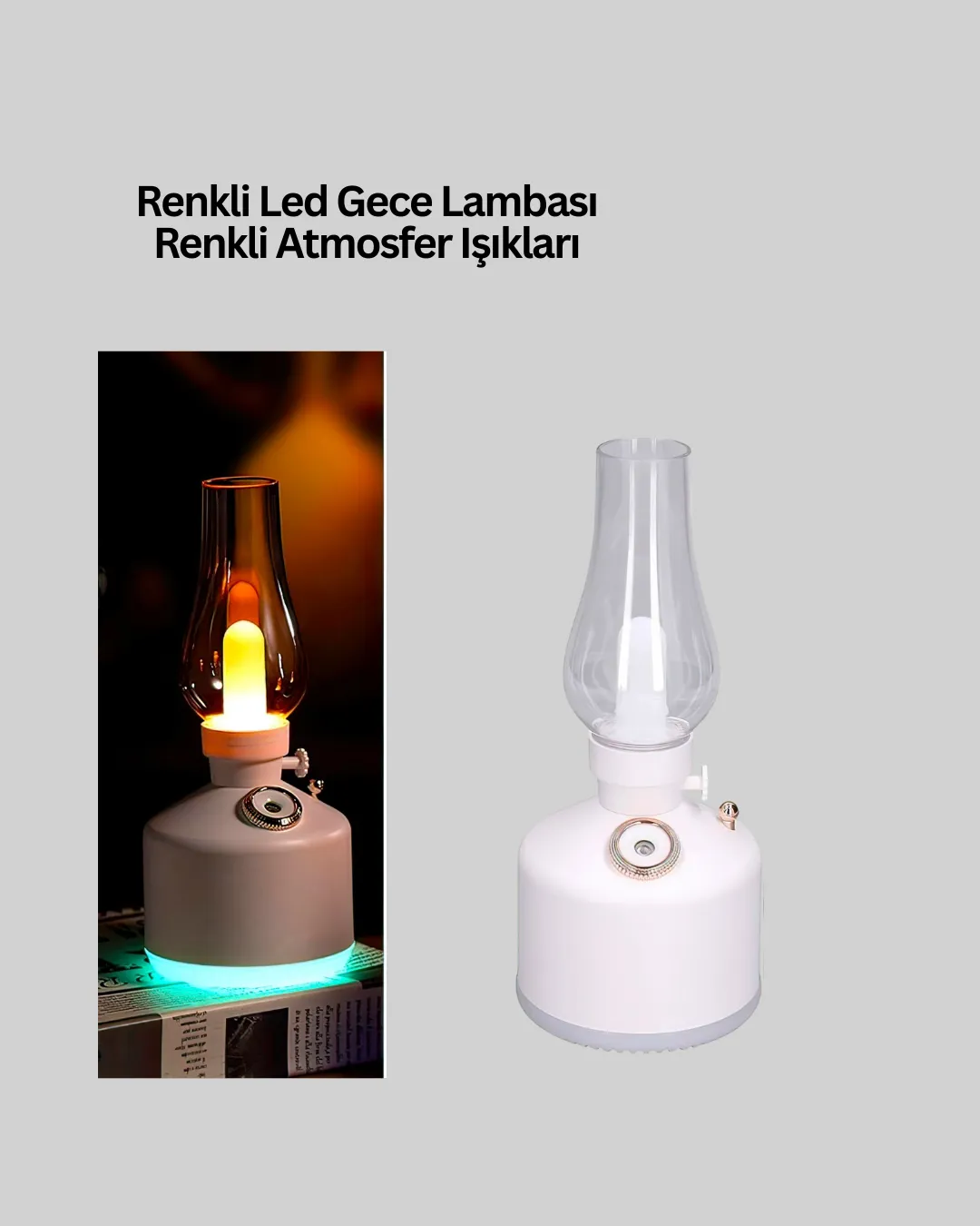280 ml Tanklı Retro Gaz Lambası Difüzör USB Şarjlı Hava Nemlendirici