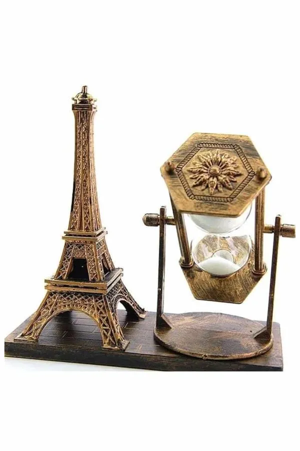 Retro Eyfel Kulesi Ve Kum Saati Dekoratif Ahşap Görünümlü Masa Biblosu