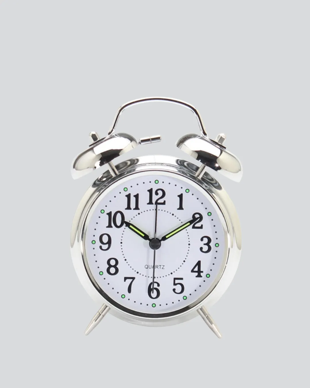 Yuvarlak Gümüş Dekoratif Işıklı Masa Üstü Saat Alarmlı Sessiz Çalışma