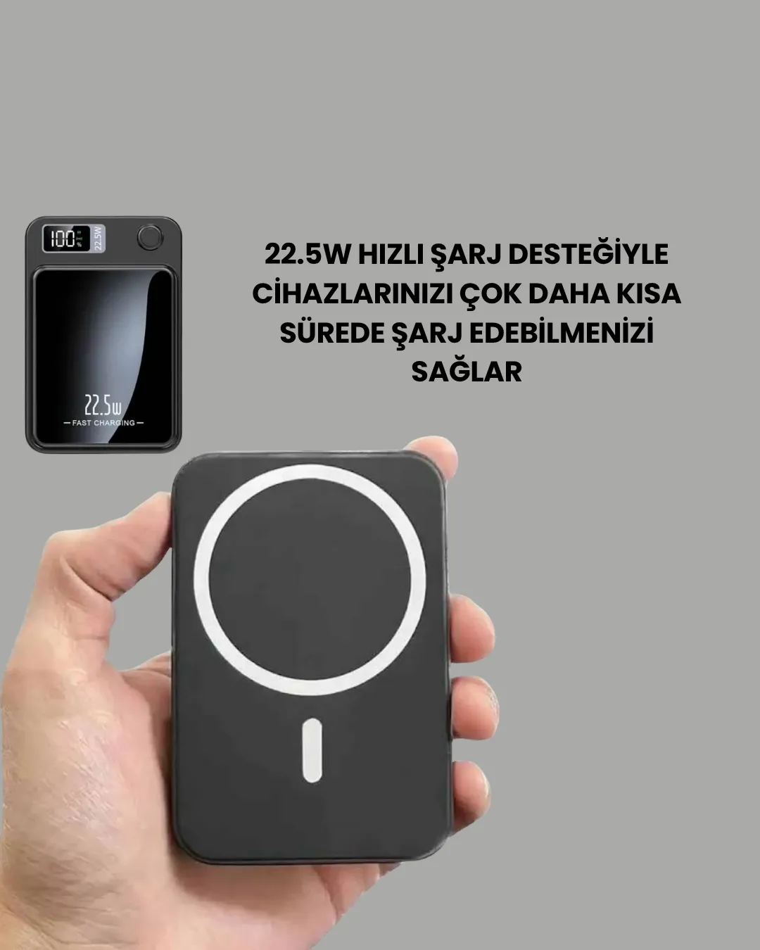 Gerçek Zamanlı Güç Göstergeli Manyetik USB-C Taşınabilir Powerbank