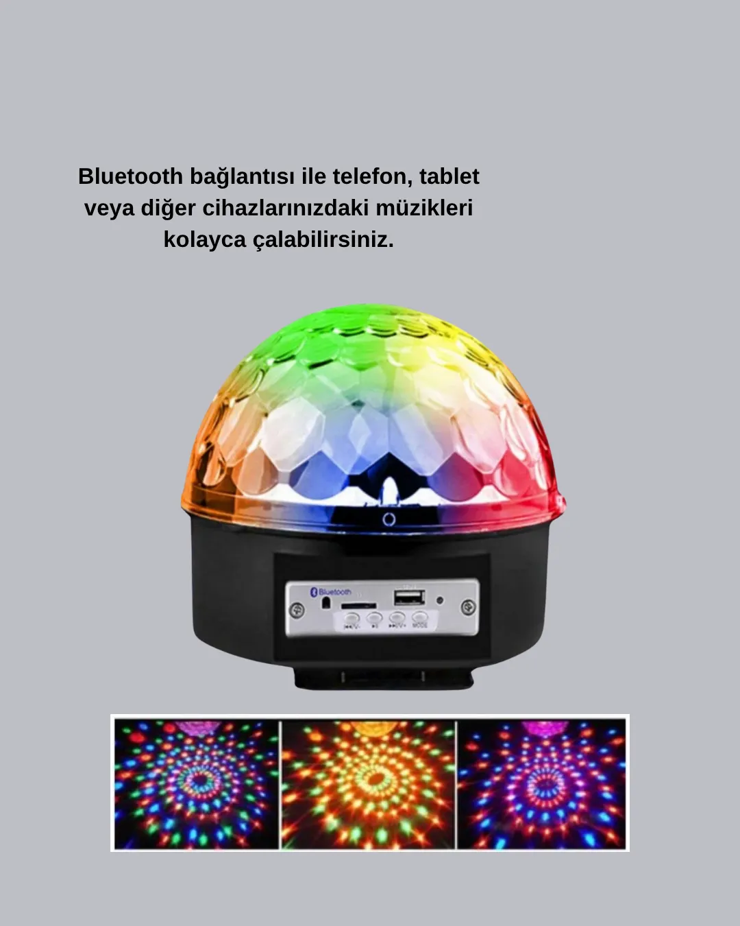 Bluetooth Hoparlörlü LED Disko Işığı Müzik Ritim Duyarlı ve Taşınabilir
