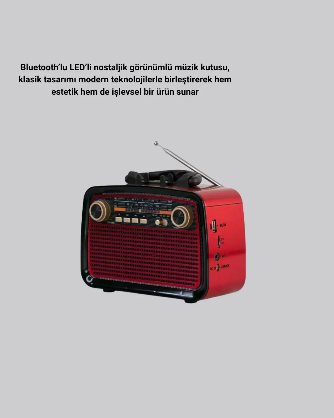 Bluetooth’lu LED Işıklı Nostaljik Müzik Kutusu – Ahşap Dokulu, Vintage Tasarım ve Yüksek Ses Kalitesi
