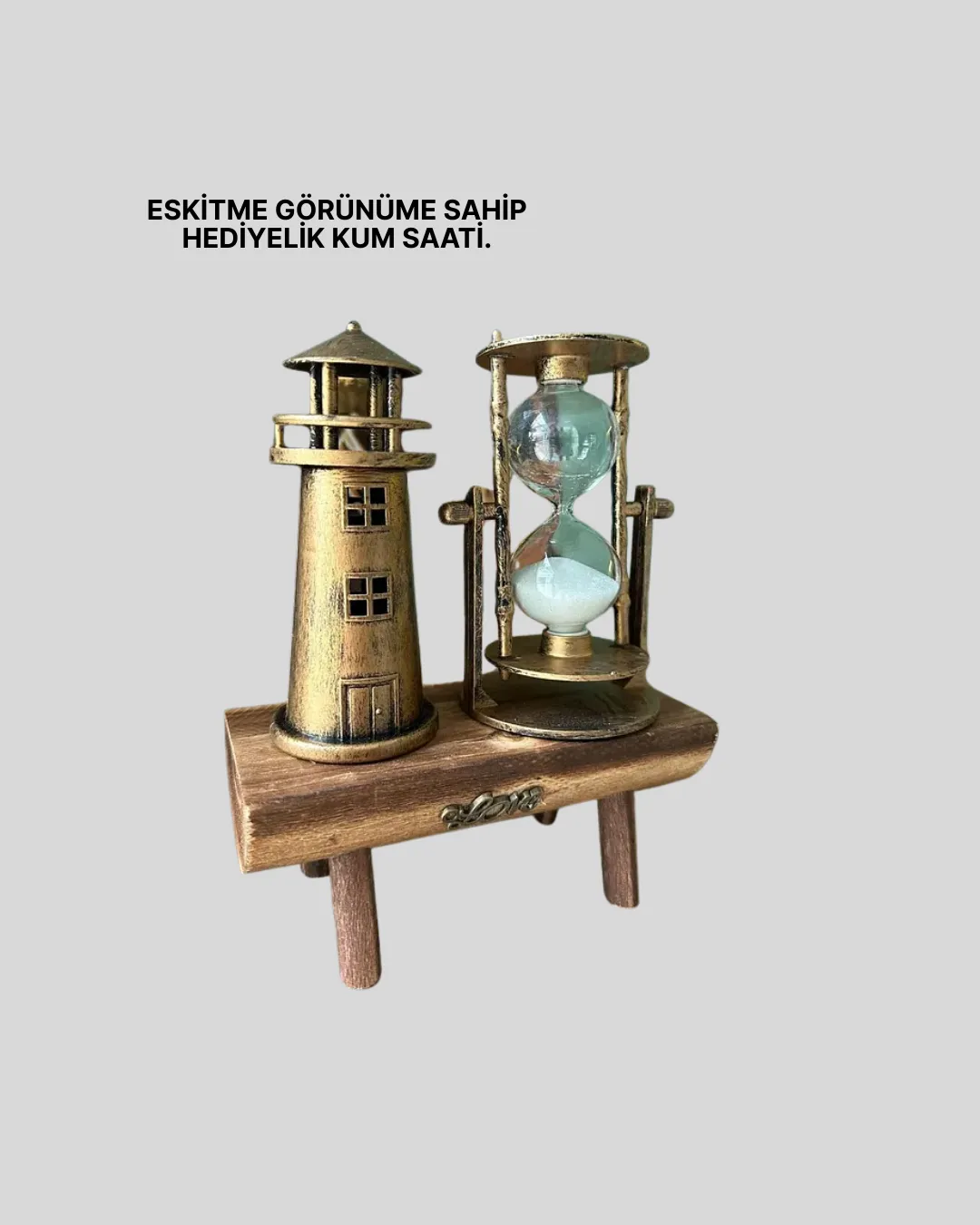 Vintage Kum Saati + Deniz Feneri Modeli – Ahşap Gövdeli Masa Üstü Dekor