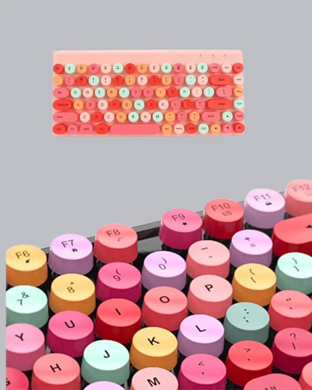 Renkli Retro Tuş Takımlı Klavye – 3 Cihaz Bağlantısı, Medya Kısayol Tuşları