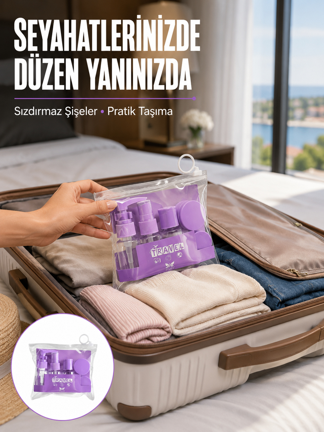 5 Parça Seyahat Kişisel Bakım Seti Şişe Sprey Krem Kutulu