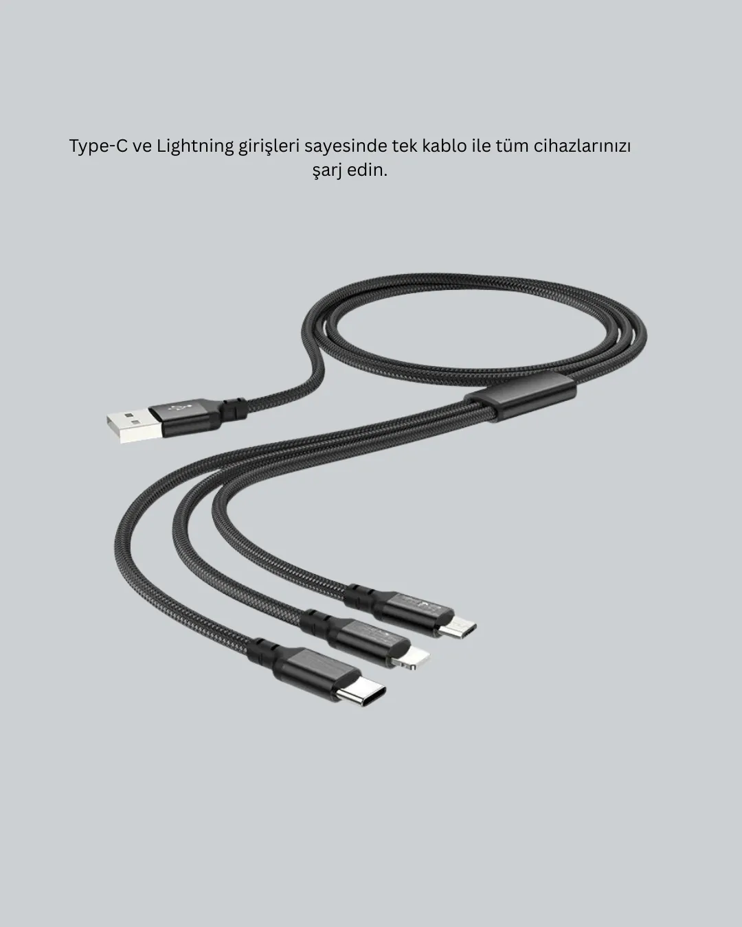 3’ü 1 Arada Hızlı Şarj Kablosu – iOS Android Type-C Uyumlu