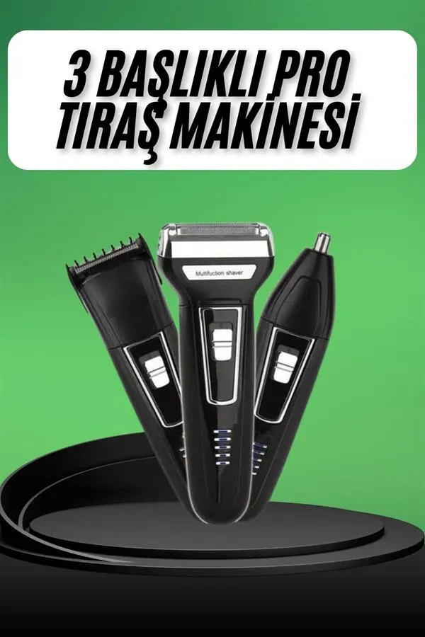 Tıraş Makinesi 3 Başlıklı T Başlıklı Hassas Ciltlere Özel Saç Sakal Vücut Kulak ve Burun