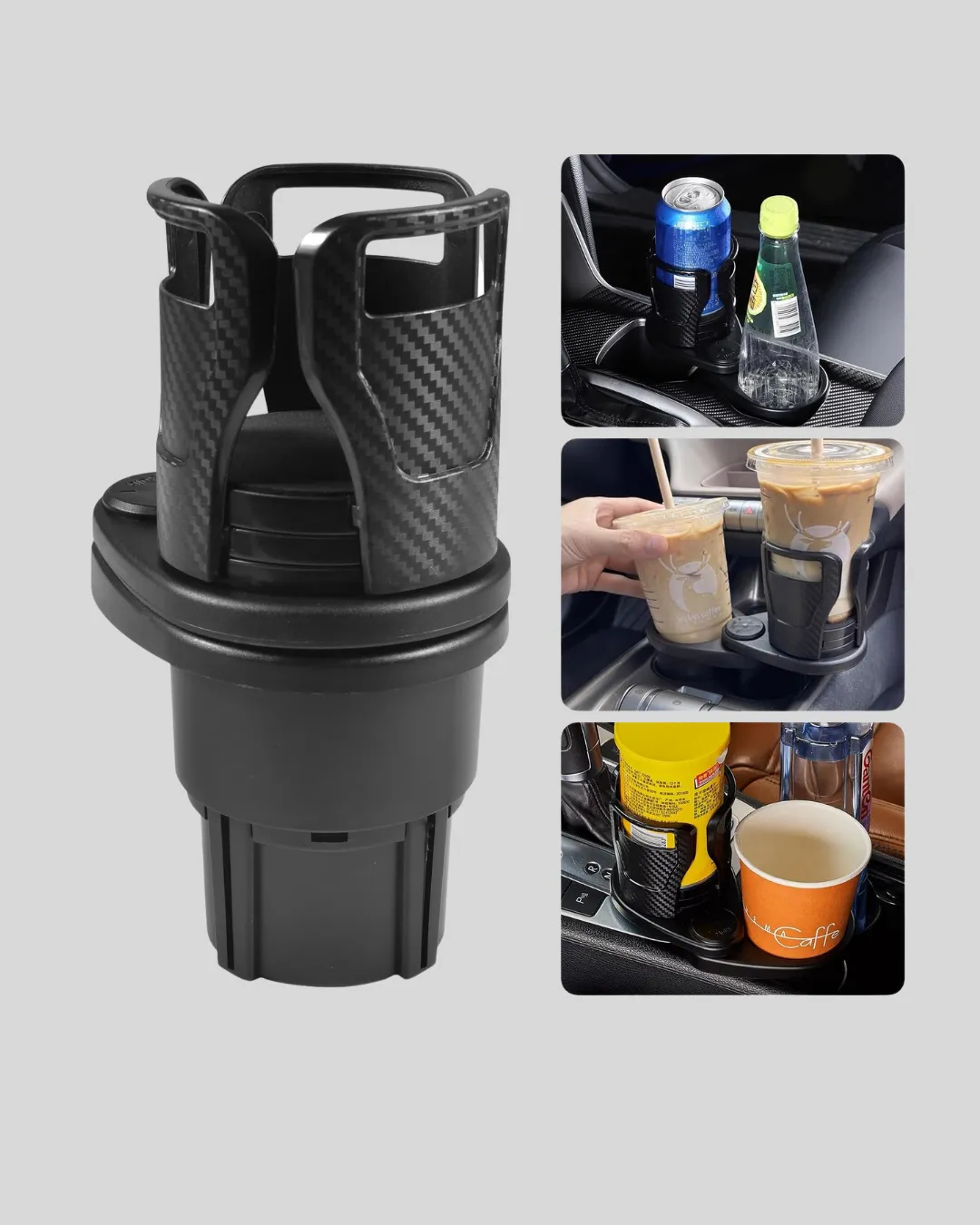 Oto Bardak Tutucu 360° Döner Çift Bölmeli Karbon Fiber Tasarım