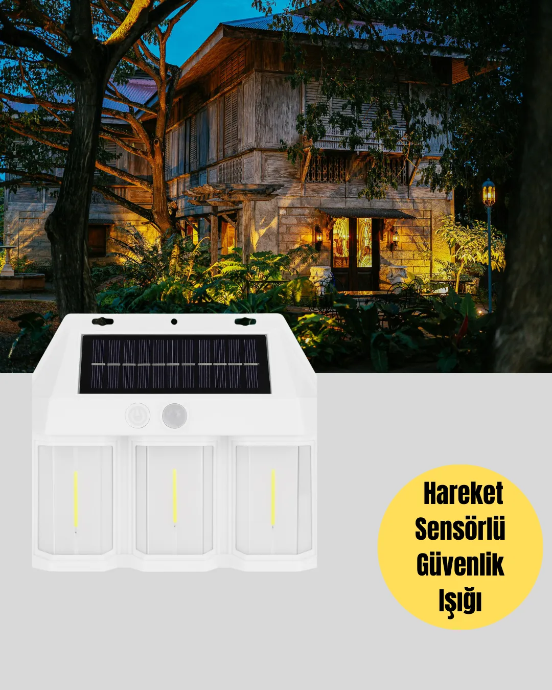 3 in 1 Solar Duvar Lambası – IP65 Su Geçirmez, Hareket Sensörlü