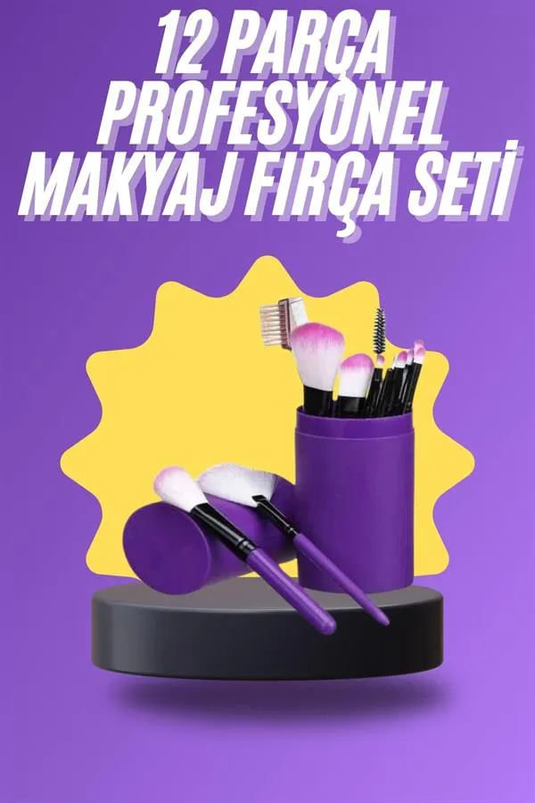 12 Parça Makyaj Fırça Seti Profesyonel Fondöten Allık Far Kontür Fırçası