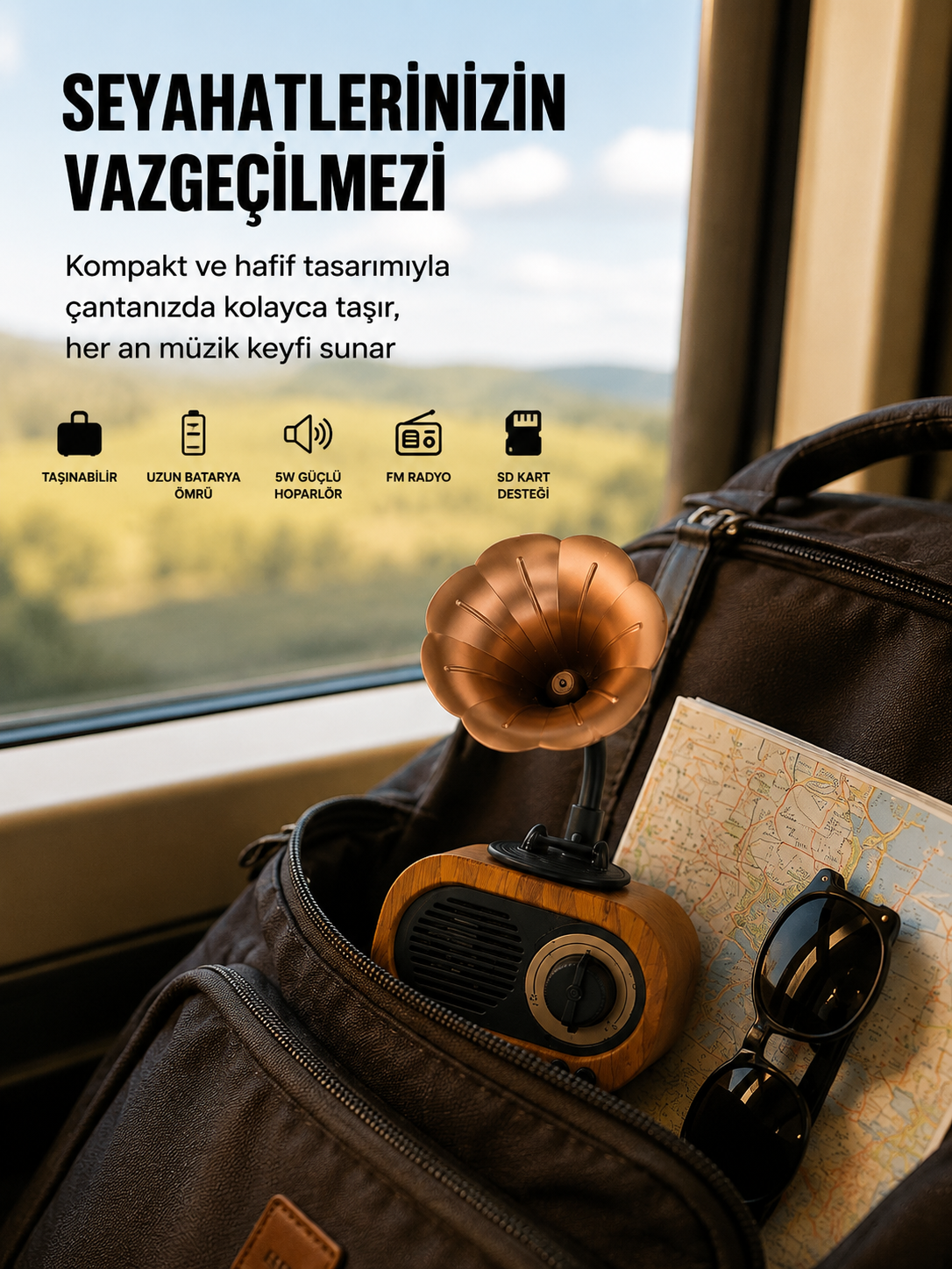 Şarjlı Mini Retro Radyo Bluetooth Hoparlör Çoklu Bağlantı Seçenekli