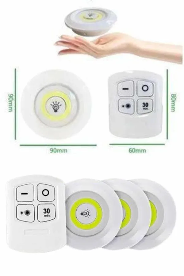 Yapışkanlı 3'lü Spot Led Işık Lamba Montajsız Pilli Uzaktan Kumandalı