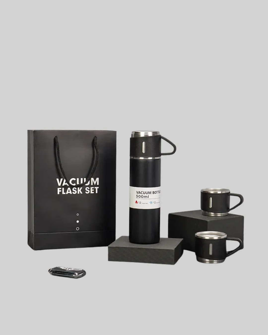 Isıyı Uzun Süre Koruyan 500 ml Termos Seti | Çelik Gövde, 2 Bardaklı, Hediye Kutulu