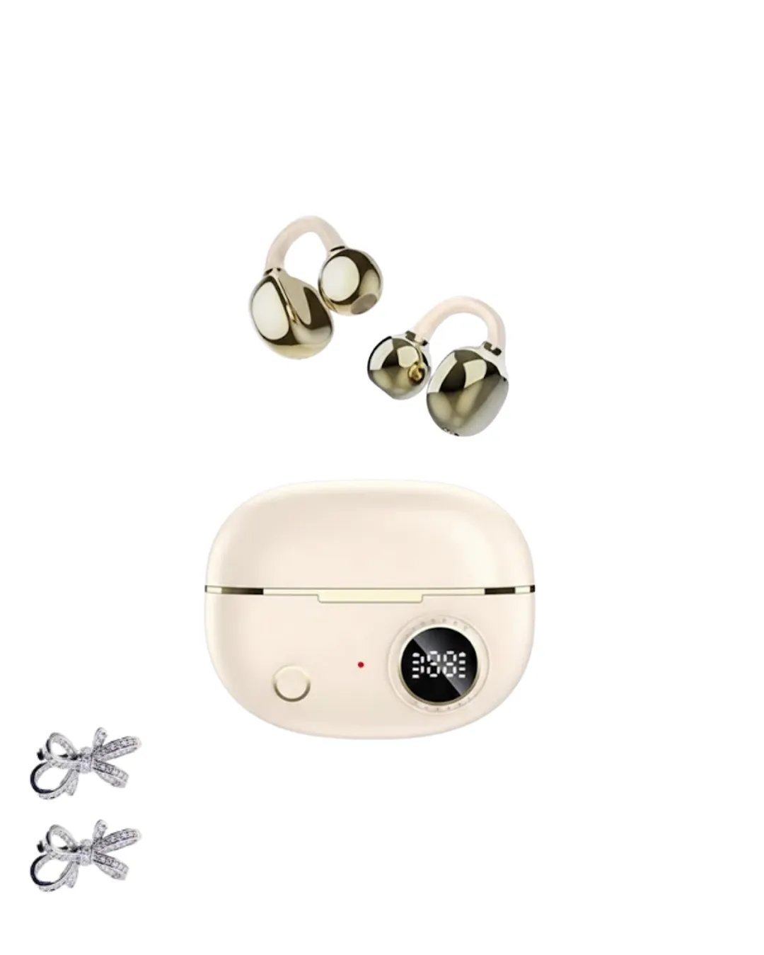 Handsfree Kablosuz Bluetooth Kulaklık Kristal Net Ses 2 Kurdele Küpe Hediyeli
