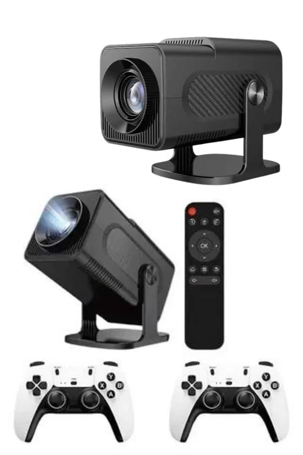 Çift Kollu Game Box Projeksiyon Cihazı Kumandalı Android Tv Dahili Hoparlör