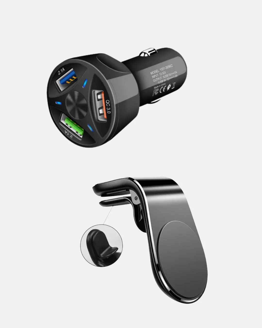 360° Döner Telefon Tutucu ve 55W Hızlı Araç Şarj Aksesuar Seti