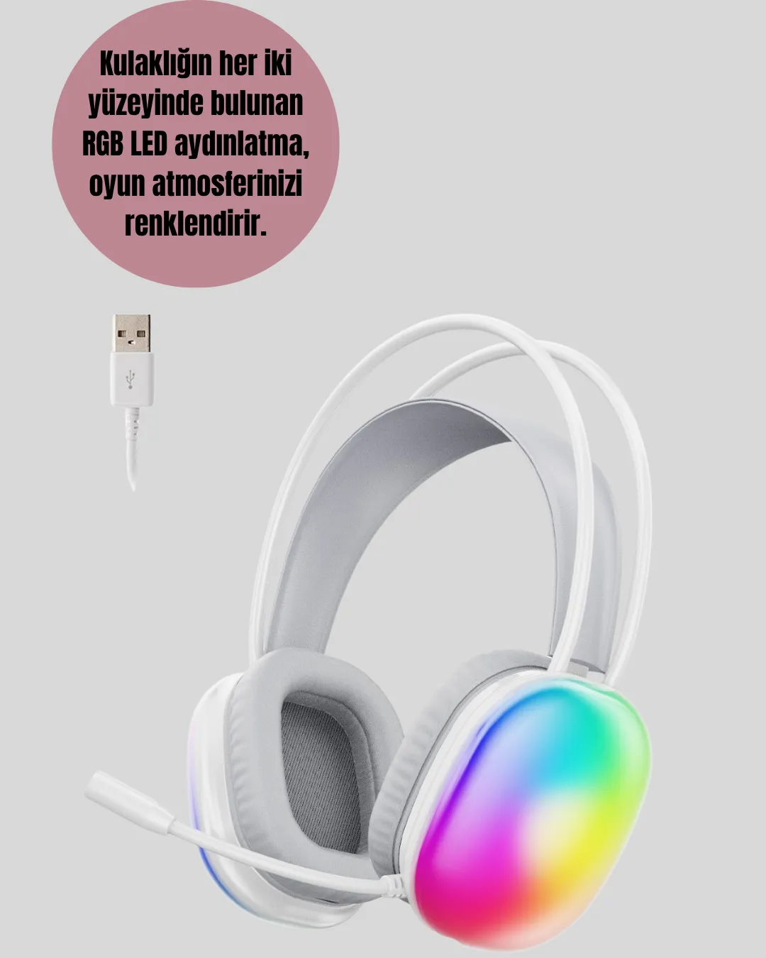 Type-C Şarjlı RGB Işıklı Bluetooth Oyuncu Kulaklığı