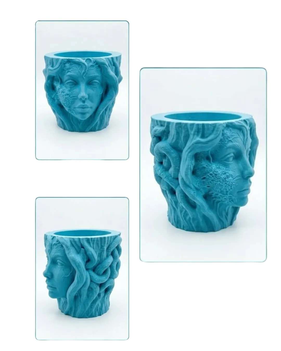 Dekoratif 3D Kadın Yüzü Ağaç Tasarımlı Saksı Vazo Modern Ev Dekoru