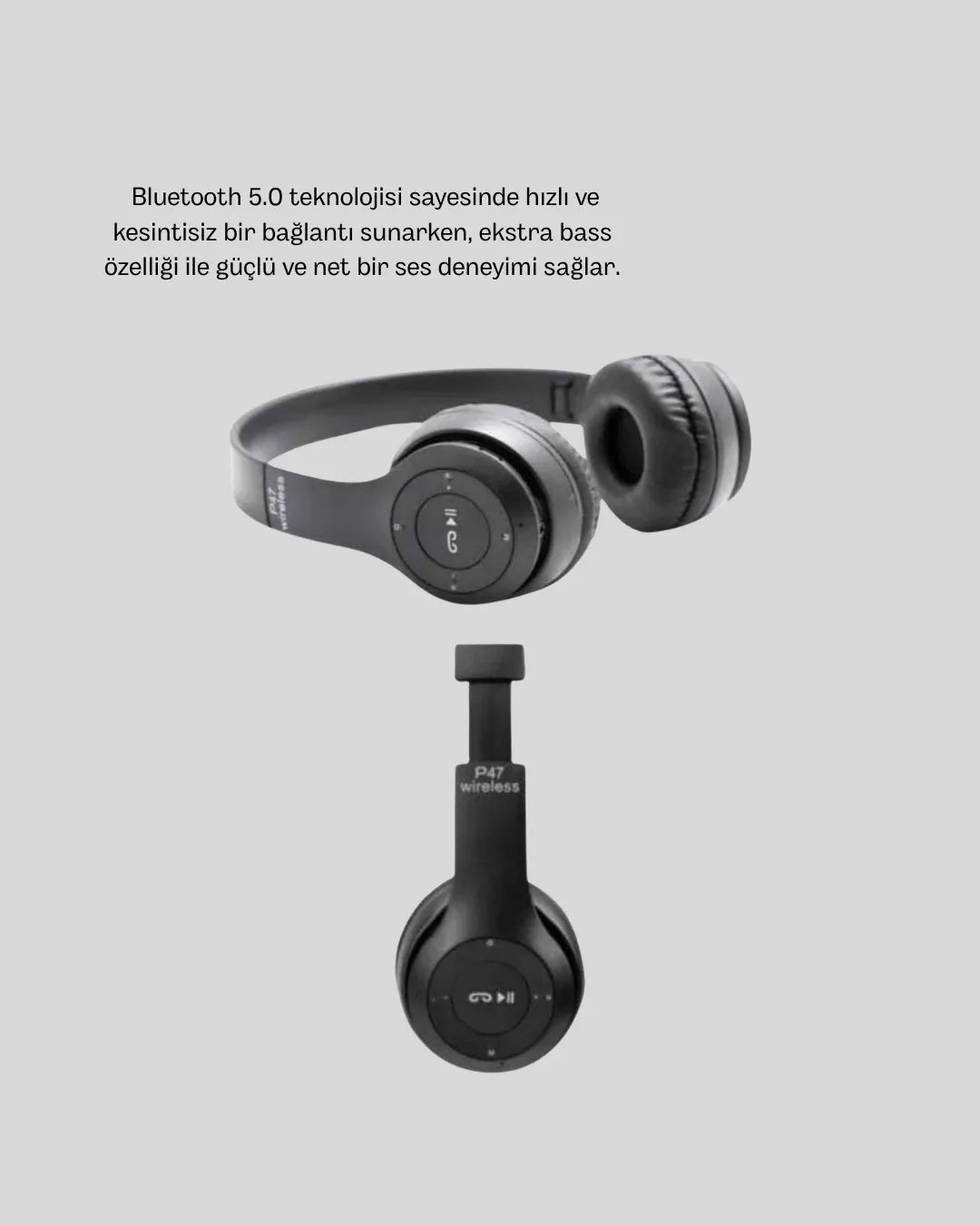 Bluetooth Kablosuz Kulaklık – Extra Bass, TF Kart, Mikrofonlu, Ayarlanabilir Ergonomik Tasarım