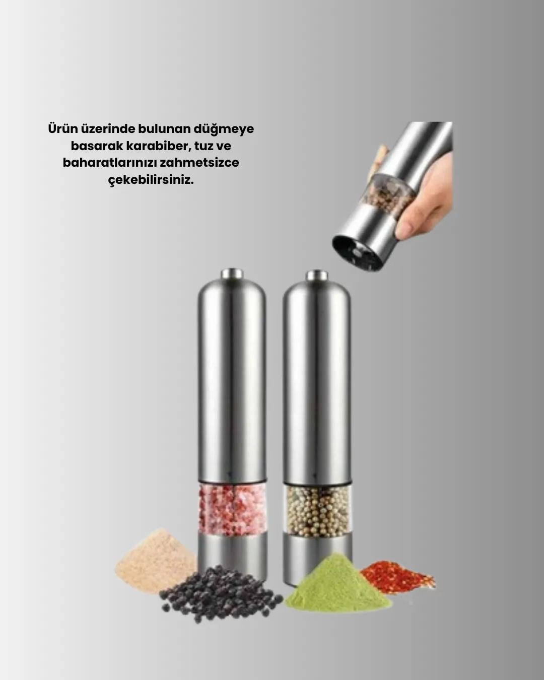 Işıklı Pilli Baharat Değirmeni Taze ve Pratik Öğütme