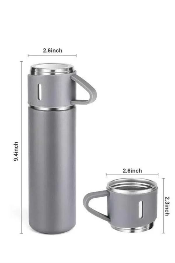 Termos Seti Paslanmaz Çelik 3 Bardaklı Vakumlu Termos Set 500 Ml 12 Saate Kadar Isı Koruma