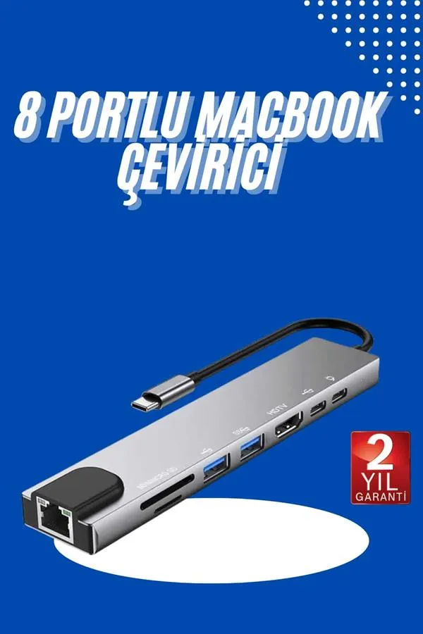 Usb Type-c Hub Dönüştürücü Çevirici Çoklayıcı Macbook Çevirici 8 Portlu