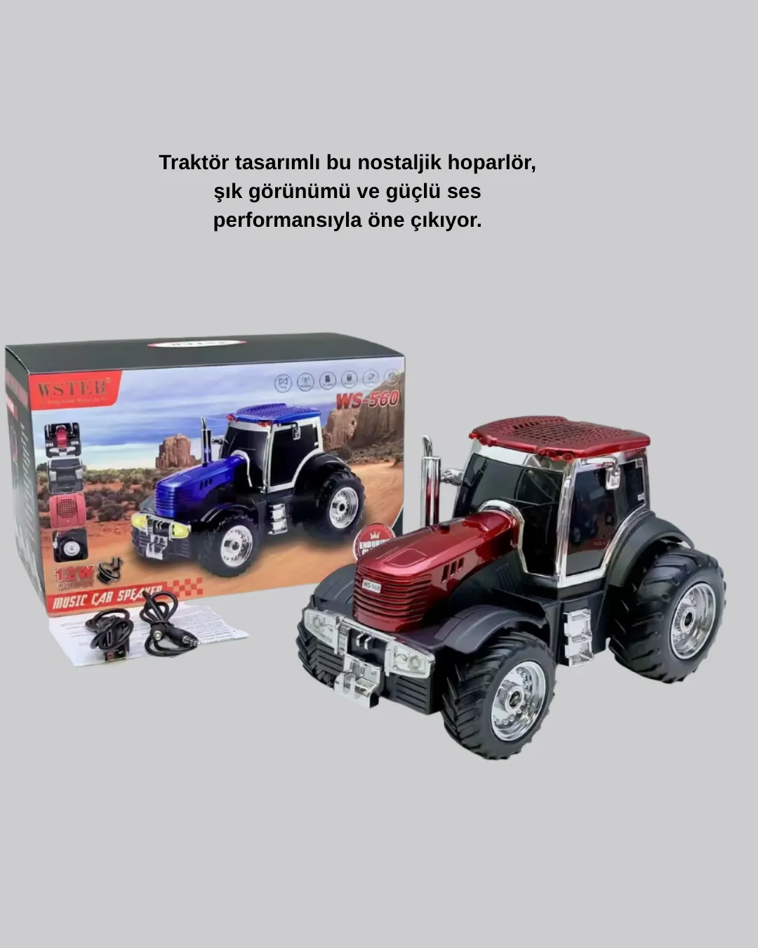 Retro Traktör Tasarımlı Kablosuz Hoparlör USB TF AUX FM Destekli