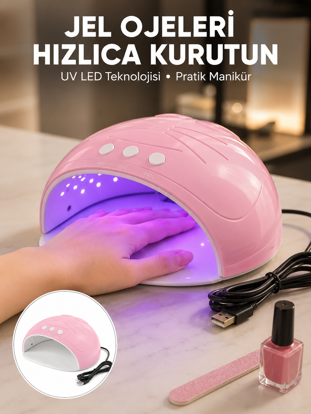 Ultraviyole LED Oje Kurutma Makinesi USB Kablolu