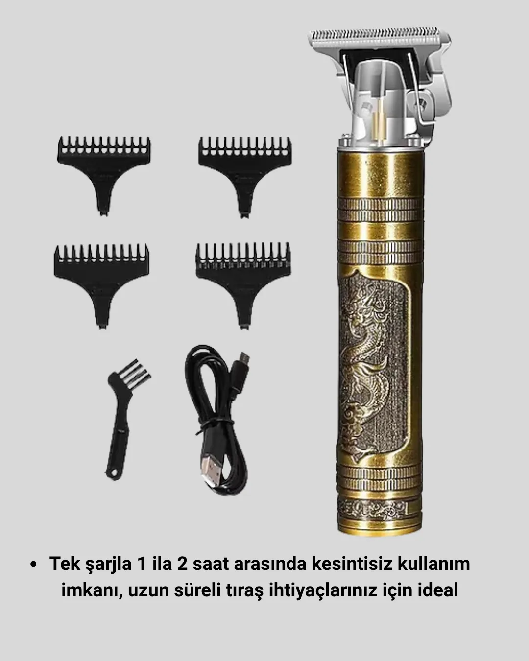 Profesyonel Çizik Tıraş Makinesi – T Çelik Bıçaklı, 120 Dakika Şarjlı Kullanım, 3 Başlıklı