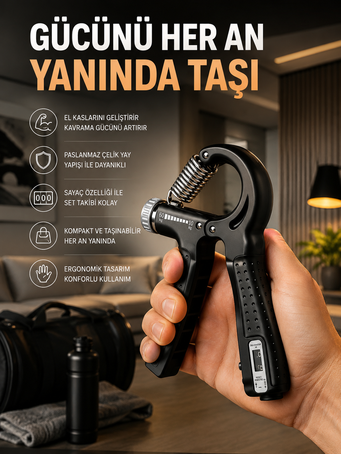 Portatif Ayarlanabilir El Yayı Sayaçlı Dayanıklı Çelik Yay