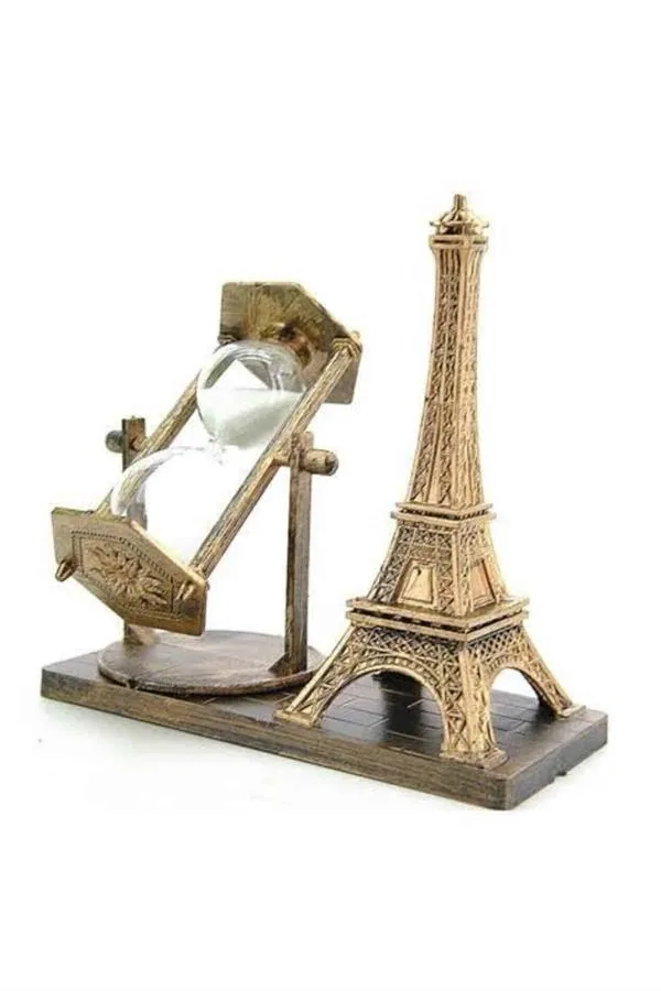 Eyfel Kulesi Tasarımlı Kum Saati Kristalleştirilmiş Kum Saati Dekoratif Ahşap Görünümlü