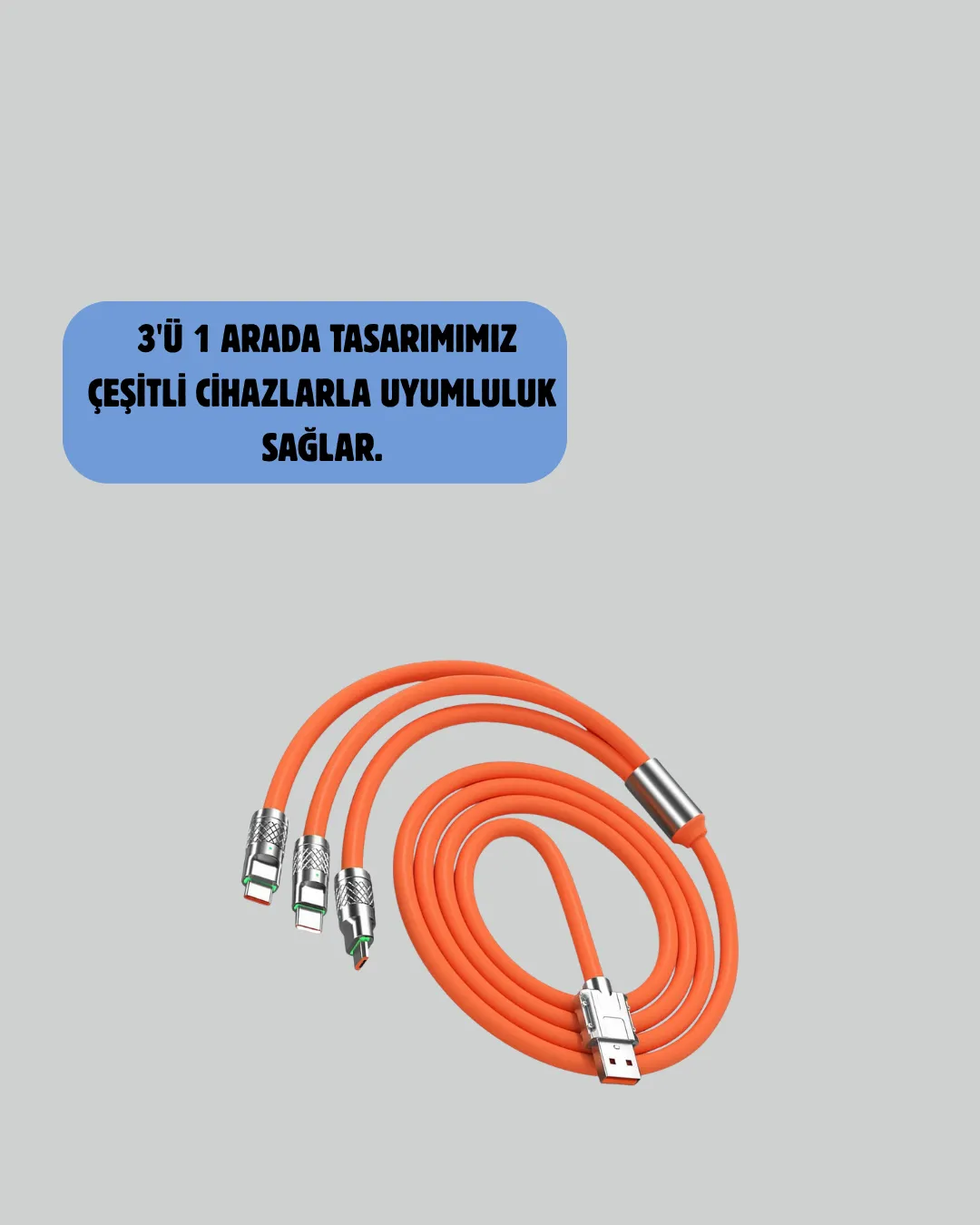 Çoklu Cihaz Dostu 120 W Hızlı Şarj Kablosu – Tek Kablo ile Her Cihaz Elinizin Altında