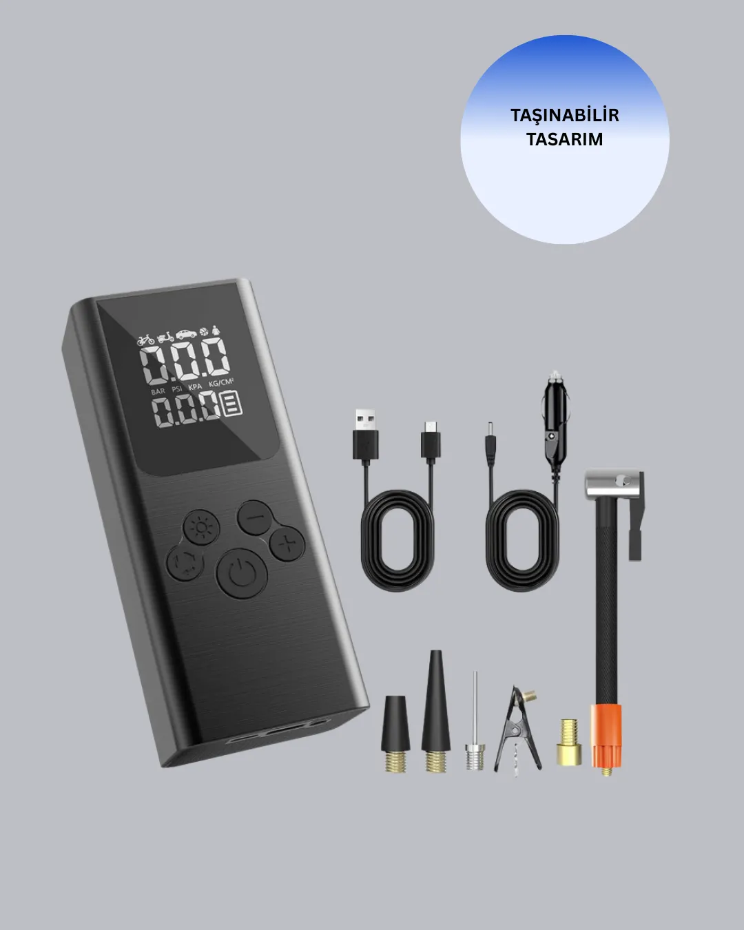 Çoklu Valf Adaptörlü Dijital Hava Pompası