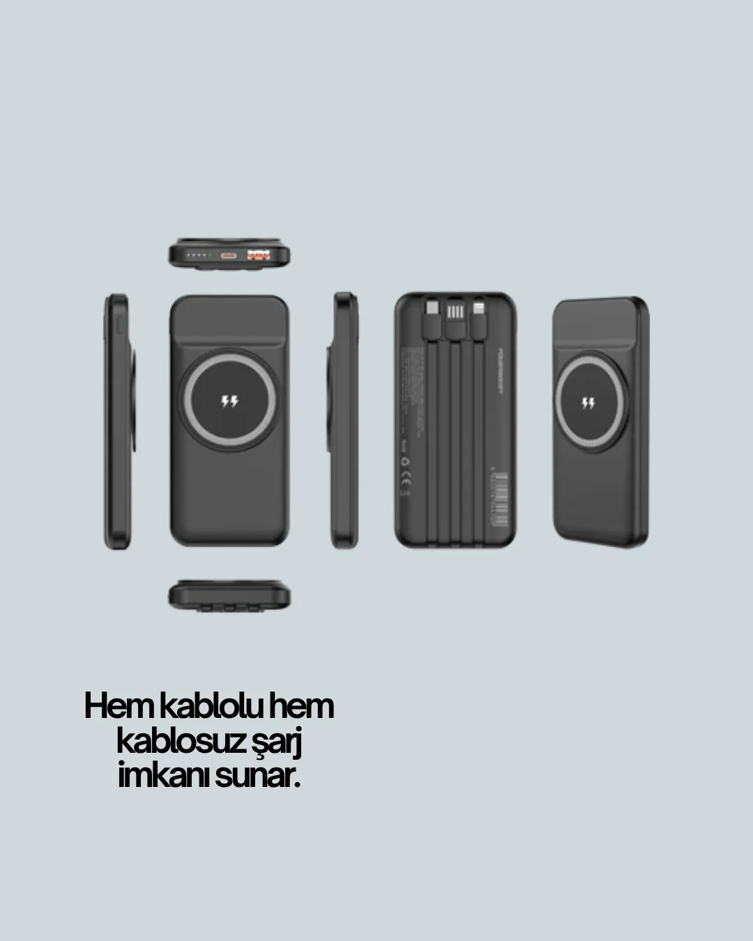 iPhone ve Android Uyumlu 10000mAh Powerbank – Hem Kablolu Hem Kablosuz